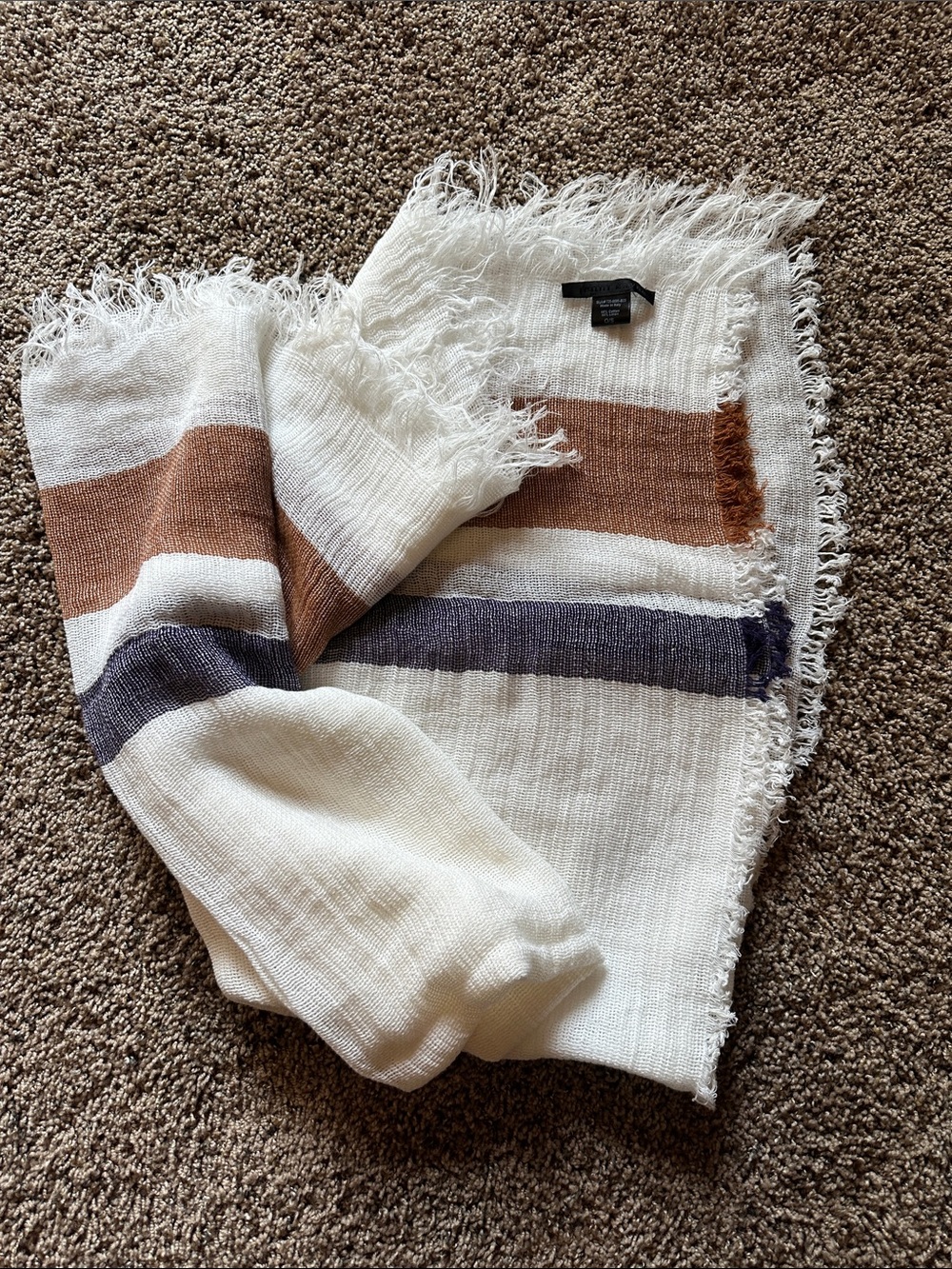 Jenni Kayne Cotton Linen Ivory with Camel and Navy Fringed